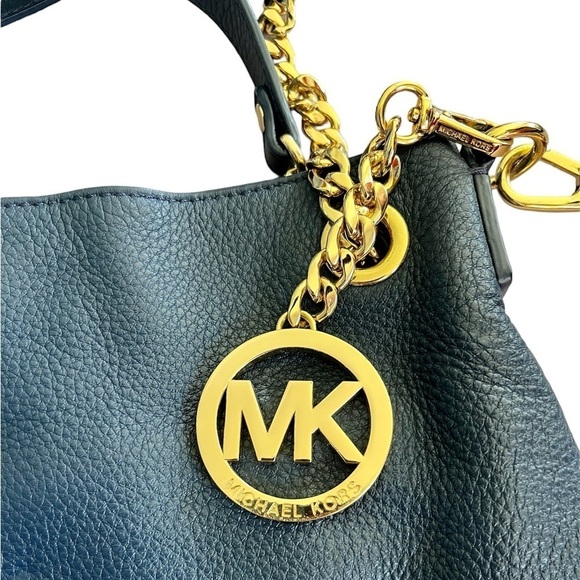 Michael Kors Jet Set Leather Shoulder Bag Navy Blue - Picture 2 of 9
